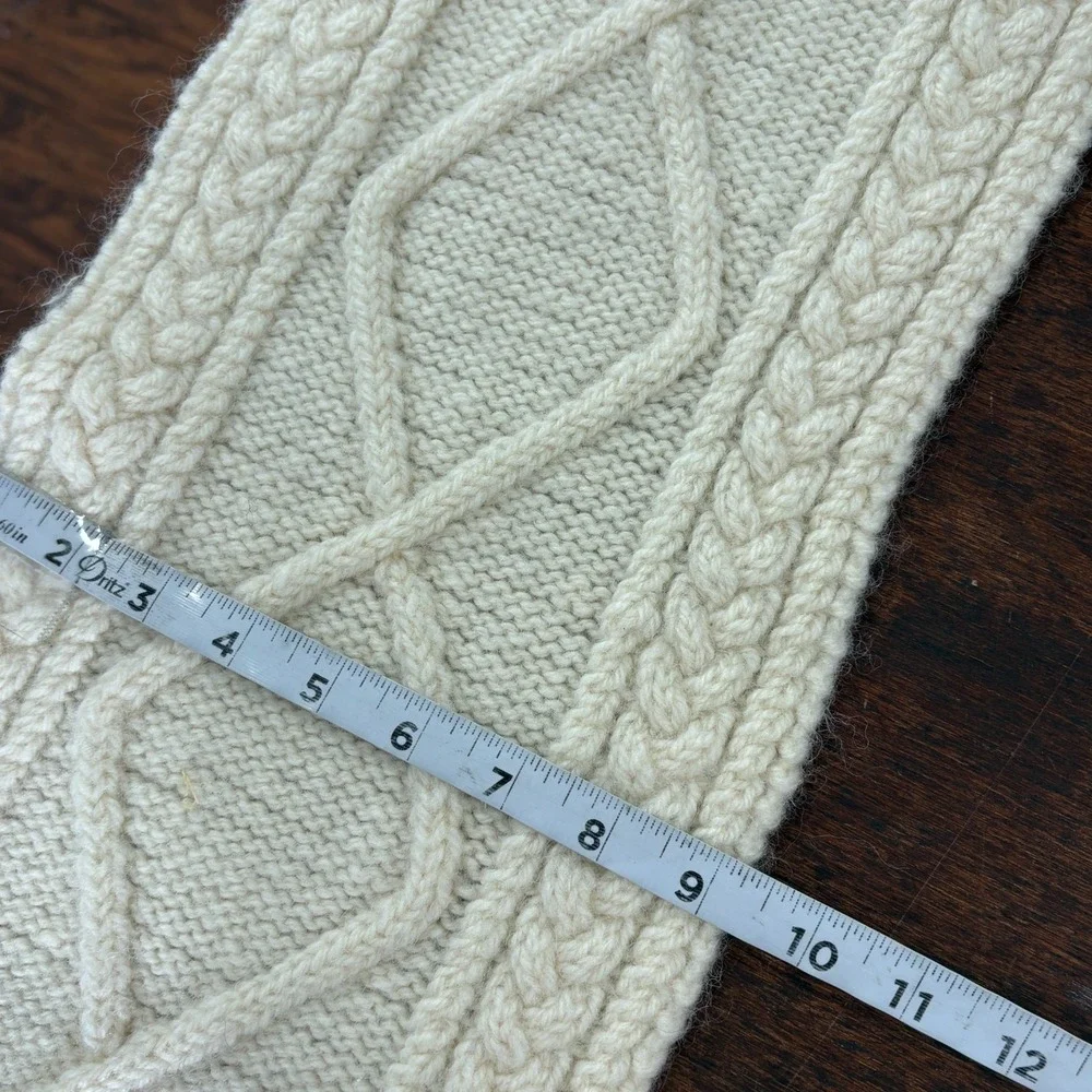 Wool Cable Knit Scarf‎ Chunky Fringe Fisherman Classic Hand Knit
